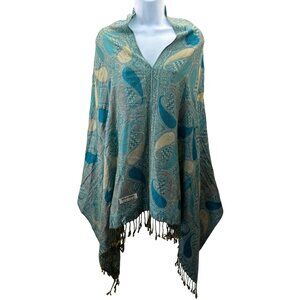 Pashmina Womens Shawl Teal Paisley Fringe Lux Boho Ethnic Lightwt Silk Blend Sof